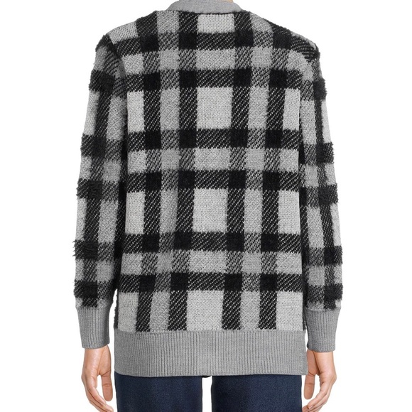 TIME and TRU Womens Cardigan Size Large 12-14 Eyelash Knit Grey Black New - Picture 2 of 8
